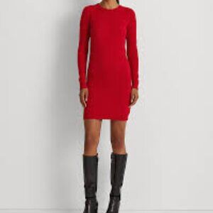 Lauren Ralph Lauren Long Sleeve Red Cashmere Wool Sweater Dress Sz XS Old Money